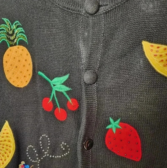 Morgan Cole Sweater Womens Medium Cardigan Short Sleeve Fruit Beaded Button - Picture 4 of 6